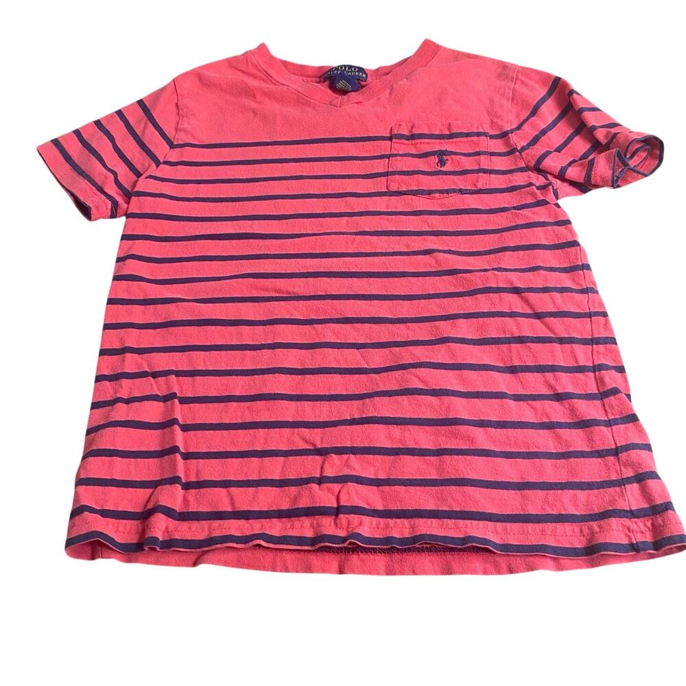 Polo Ralph Lauren salmon blue striped short sleeve pony‎ front shirt SIZE 6